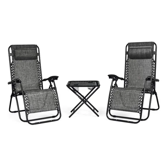 Set Camping Silla Mesa Reposera Reclinable Plegable Portatil Smart Tech CAMP-ZeroGravity Color Gris