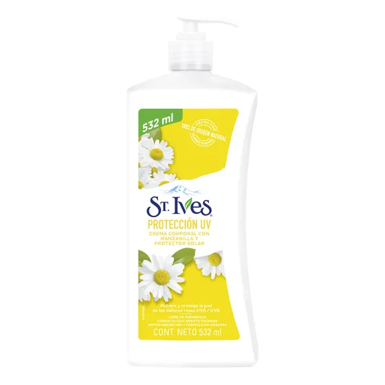 ST.IVES Crema Corporal Protección UV para el cuidado de la piel, hecha con ingredientes humectantes de origen 100% natural
