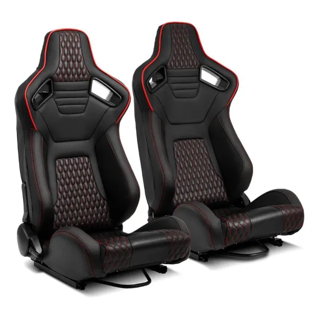 Asientos Universales De Carrera Reclinables Negro Con Rojo