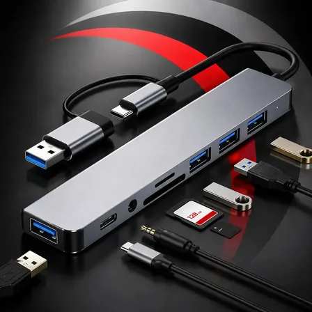 Hub Usb 8 Portas Saída Dupla Tipo C + A Híbrido Cabo Adaptador Macbook iPad Computador Pc Notebook Tablet P2 Estéreo Áudio Thunderbolt Extensor Dock Station Dex Type C Chrome