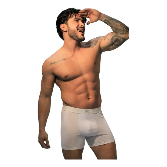 Cueca Boxer Tradicional Branco Elástico Branco Garda Uomo