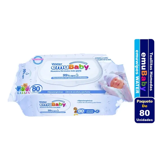 Toallitas Húmedas Emubaby Emuwipes Water 99% Agua 80 Un