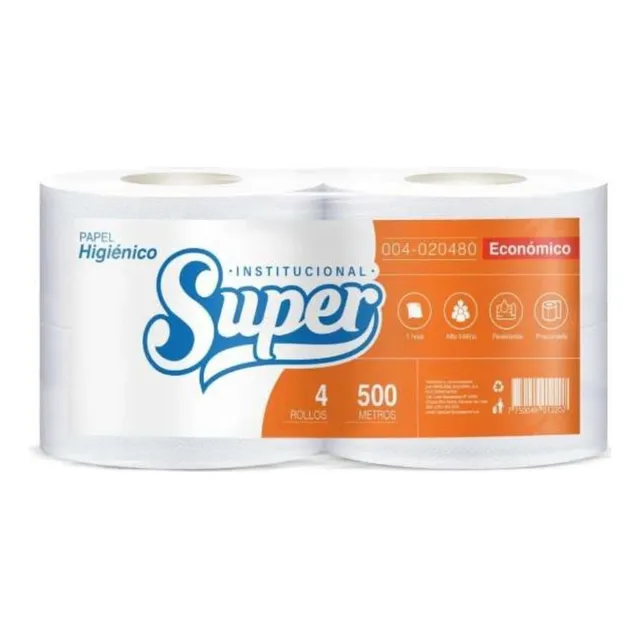 Papel Higiénico Jumbo Economico Super Pq 4 Rollos X 500 Mts