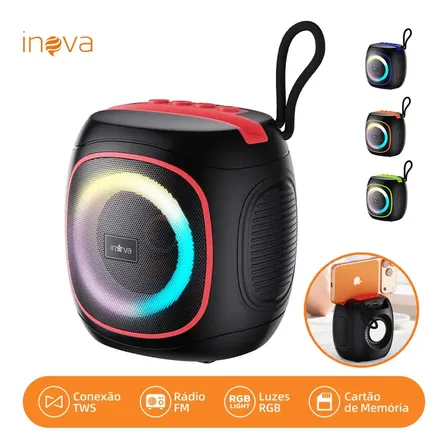 Inova Caixa De Som Mini Soundbox Bluetooth Portatil Tws Pequena Com Radio Fm Suporte Para Celular Rgb Luz Grave Potente... 5v