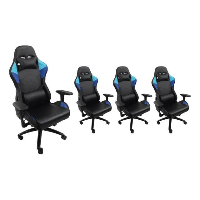 Set 4 Sillas Gamer Luz Rgb Gaming Ergonomica Azul Material Del Tapizado Cuero Sintético