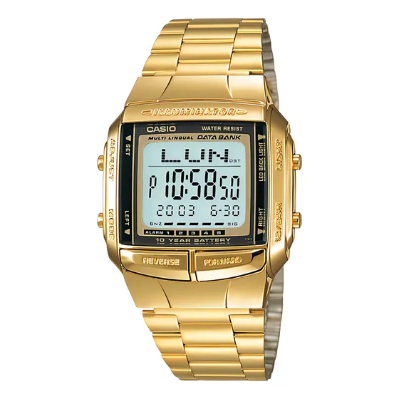 Reloj retro dorado Casio DB-360g-9 Data Bank, bisel negro