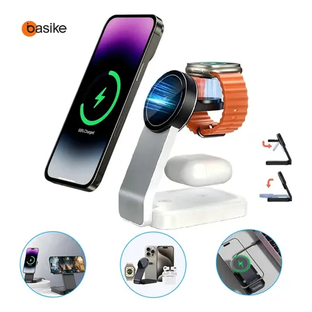 Carregador por Indução Basike Magnético Dobrável para iPhone, Apple Watch e AirPods – Bra…
