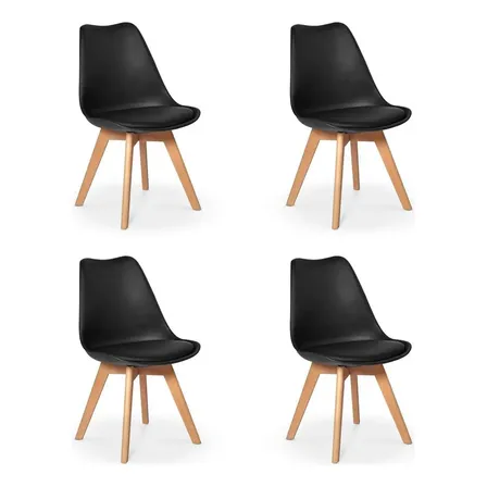Kit 04 Cadeiras Eames Prime Wood Estofada Cor Preto Império Brazil Business