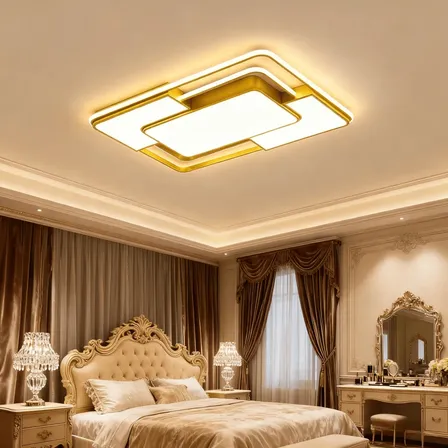 Luminária Led Quadrada De Teto Dourada Com Dupla Voltagem 110v - 220v Dourado