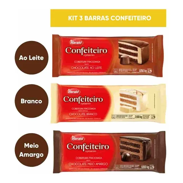 Kit 3 Barras Chocolate Fracionado Confeiteiro Harald 1kg