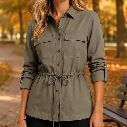 Parka Feminina Com Linho Bolsos