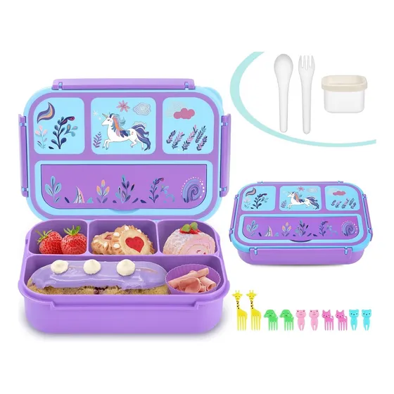 Lonchera Bento 4 Compartimientos Niños Accesorios Estampada