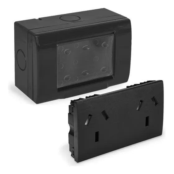 Caja Sigma 3 Modulos Estanca C/ Membrana Y Tapa + Toma Doble Color Negro Corriente Nominal 10 A