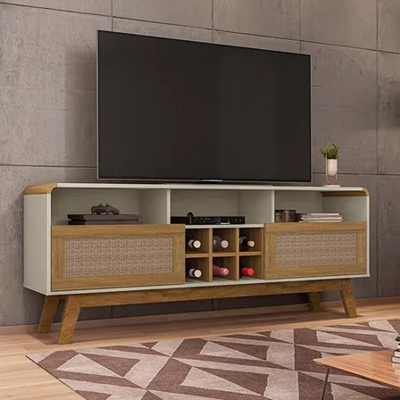 Rack Tv 65 Larimar Blanco Invierno Canela Rattan