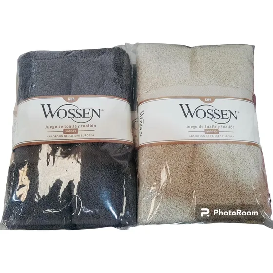 Juego De Toallon Y Toalla Wossen 500 Gr. 100% Algodon Grande Color Gris Oscuro