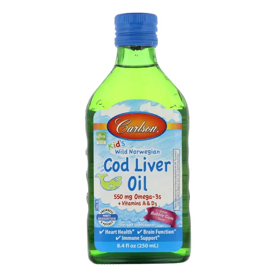 Carlson Labs Kids Aceite De Bacalao Omega 3 550mg 250ml Sabor Bubble Gom