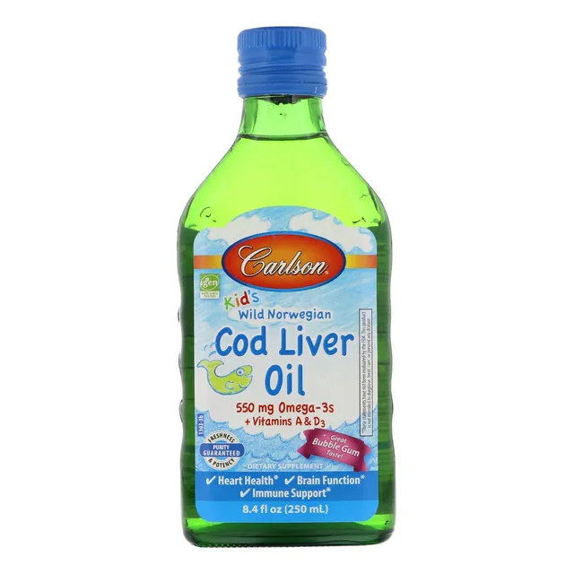 Carlson Labs Kids Aceite De Bacalao Omega 3 550mg 250ml Sabor Bubble Gom