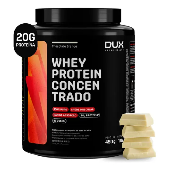 Whey Protein Concentrado - Pote 450g Dux Nutrition - Sabor Chocolate Branco