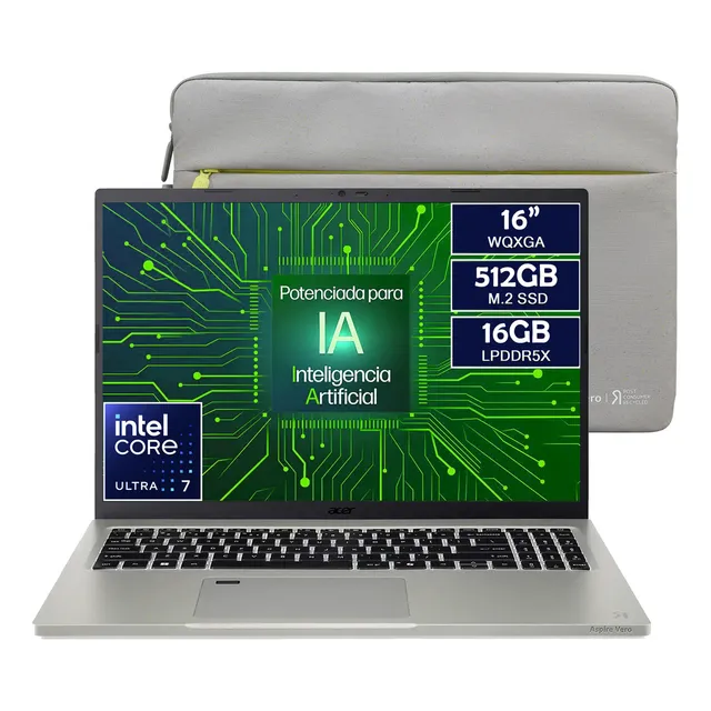 Laptop Acer Aspire Vero 16' WQXGA Av16-51p Intel Ultra 7-155u 512gb Ssd 16gb Ram LPDDR5X Win11 Home