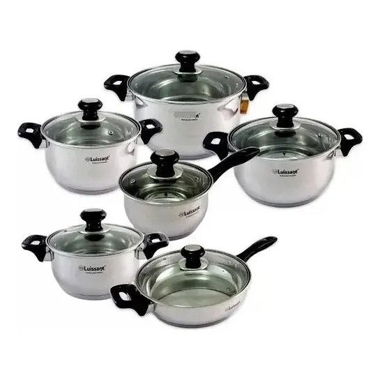  Olla Luissant 12 Piezas Acero Inoxidable 18/10 C/tapavidrio
