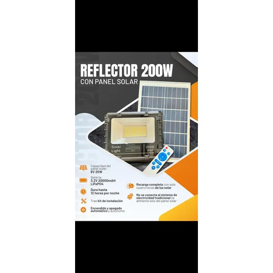 Faro 200w Lampara Iluminaria Led Con Panel Solar
