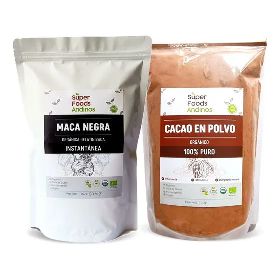 Cacao En Polvo 1kg + Maca Negra 1kg - Pack 2 Unds De 1 Kg