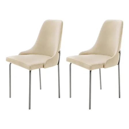 Conjunto Com 2 Cadeiras Metal Vicenza Moderna Mobilia Estrutura Da Cadeira Prata Assento Bege Claro