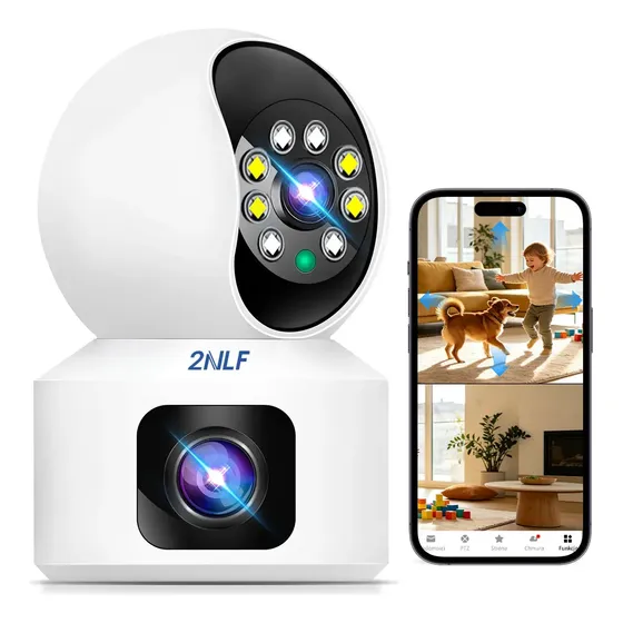 2nlf® Cámara De Seguridad Doble Pantalla Wifi ip 360 Full Hd Con Alarma Color Blanco