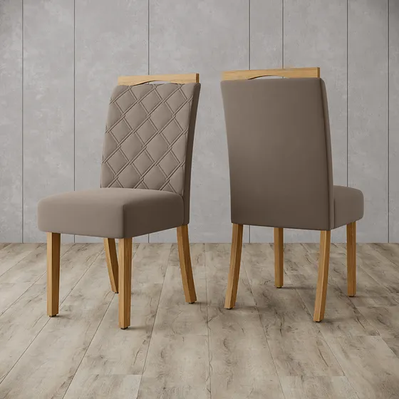 Sillas Tapizadas Comedor Para Mesa Pack De 2 Madera Estructura de la silla Marrón Asiento Marrón Diseño de la tela Liso