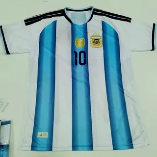 Camiseta Argentina Messi 10 3 Estrellas Celeste Y Blanco Messi S