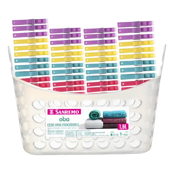 Kit 48 Pregadores De Roupa Varal + 1 Cesto Porta Prendedor