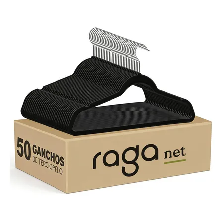 50 Ganchos De Terciopelo Antideslizantes Para Ropa Calidad Premium 45cm X 23cm Negro