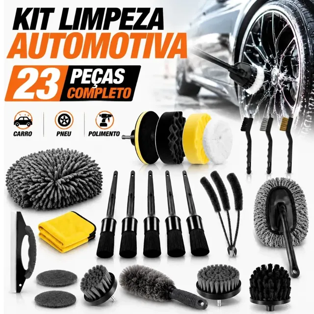 Conjunto 23 Escovas Multifuncionais Limpeza Automotiva