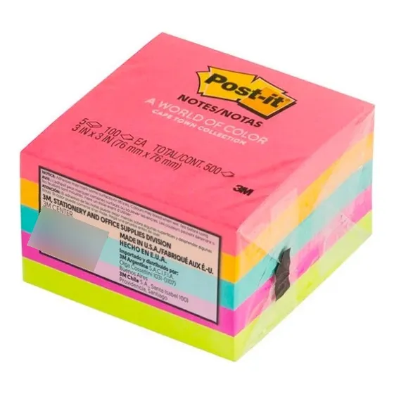 Notas Adhesivas Neon Cubo 500 Hojas Post It 3m 76x76mm