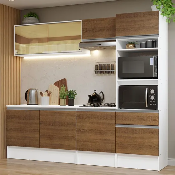 Cocina Integral Completa Modular Madesa Topazio 240cm Color Blanco/Marrón