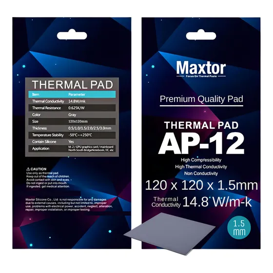 Maxtor Ap-12 High Compressibility 120x120x 1.5mm conductividad 14.8W/mk pad térmico intensivo alta flexibilidad de compresión