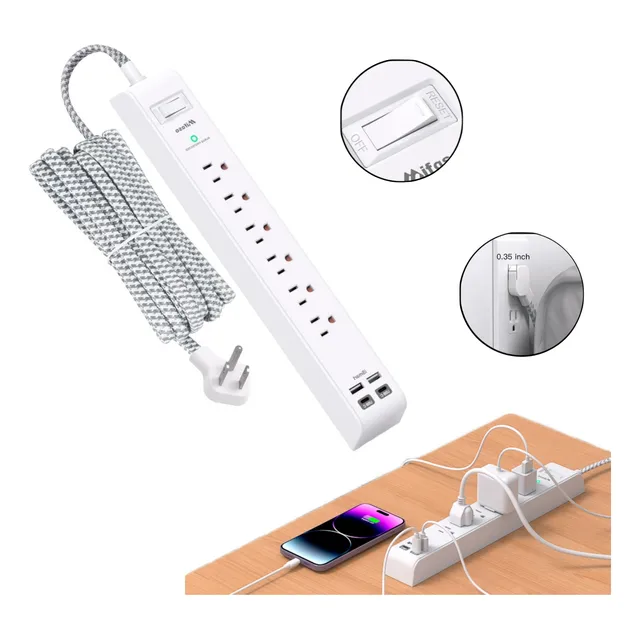 Regleta Extensión Eléctrica Enchufe Plano Multitoma 3 Metros