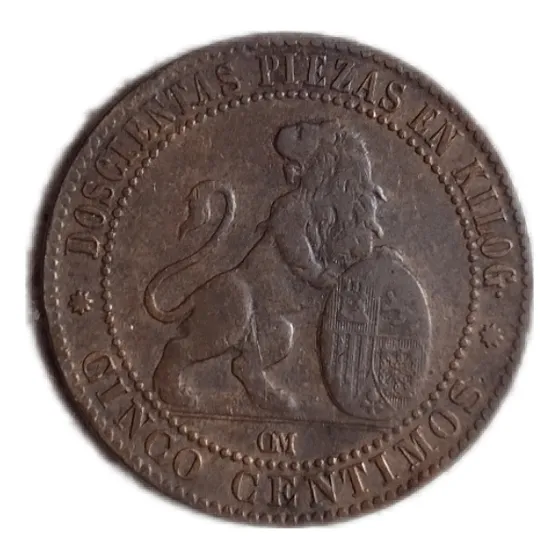 Moneda De España De 5 Centimos Año 1870