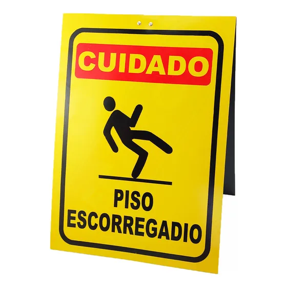 Placa Sinalizadora 34x47cm Cuidado Piso Escorregadio Limpeza Cor Amarelo