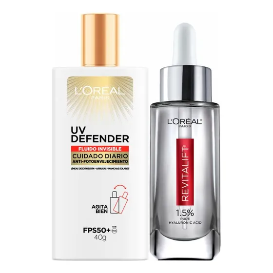 Pack L'oreal Paris: Uv Defender Fps50 Y Sérum Ácido Hialuro
