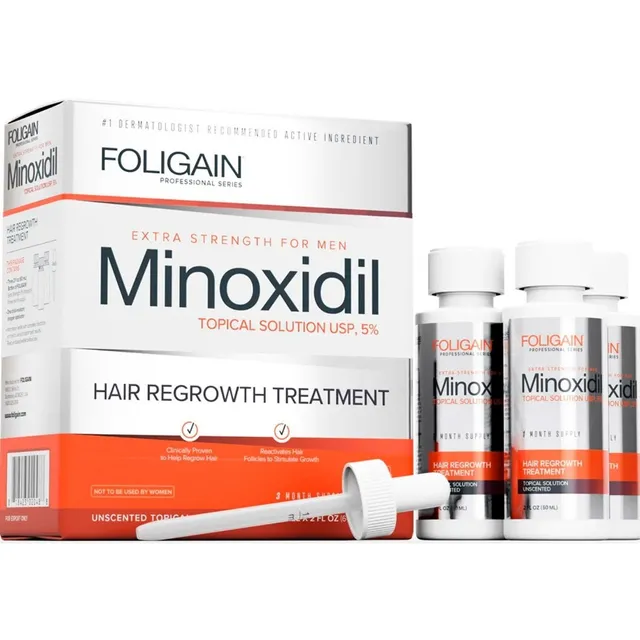 Foligain Minoxidil 5 % Tratamiento Para El Crecimiento Del Cabello Para Hombres, Tratamiento Para 3 Meses, Potente Y Ultrapuro Para El Crecimiento Del Cabello Con Resultados Clínicamente Probados