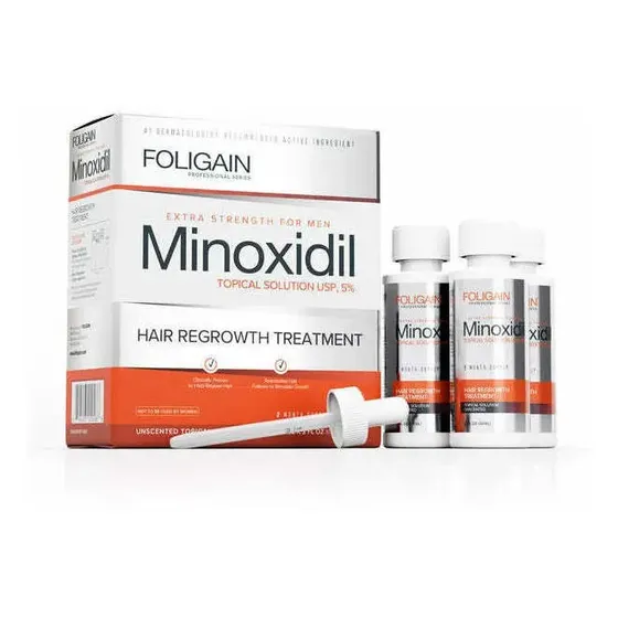 Foligain Minoxidil 5% Tratamiento 3 Meses Potente y ultrapuro tratamiento para el crecimiento del cabello con 5% de minoxidil con resultados clínicamente probados, recomendado para hombres 180ml