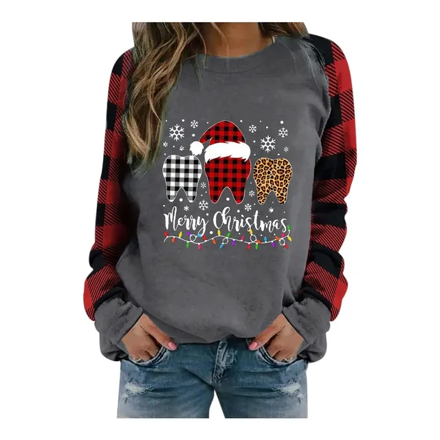 Navidad Sueter Para Mujer Cuello Redondo Manga Larga