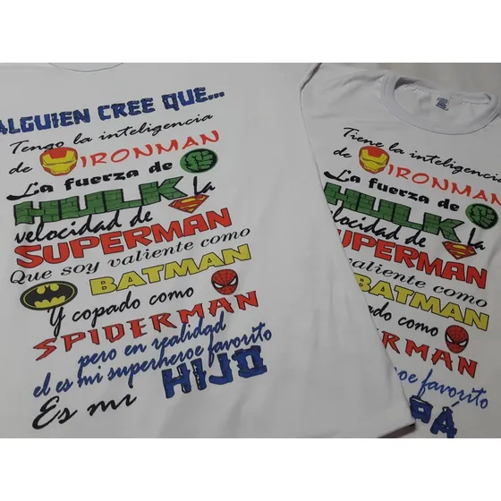 Combo Remeras Padre E Hijo, Super Heroe, Simpsons, Smile 