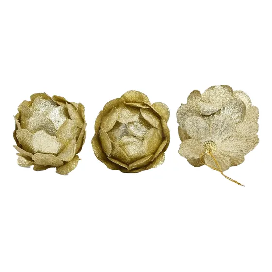 Adorno Para Arbolito Set X3 Flor Dorada Glitter Navidad