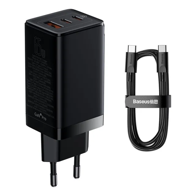 Baseus Cargador De Pared Gan5 Pro 65w + Cable 1m Tipo C 