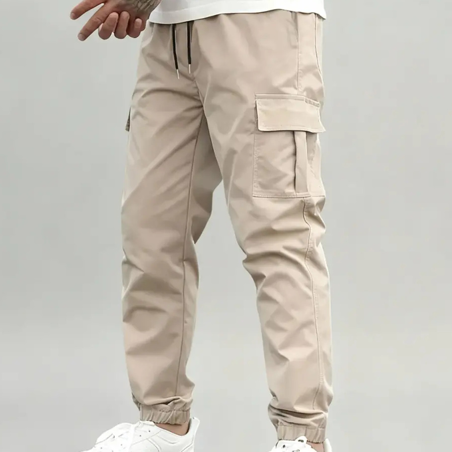 Calça Jogger Cargo Masculina Sarja Calca Streetwear Punho