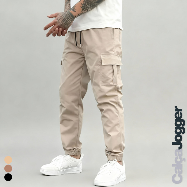 Calça Jogger Cargo Masculina Sarja Calca Streetwear Punho Calça Jogger Cargo Masculina Sarja Calca Streetwear Punho