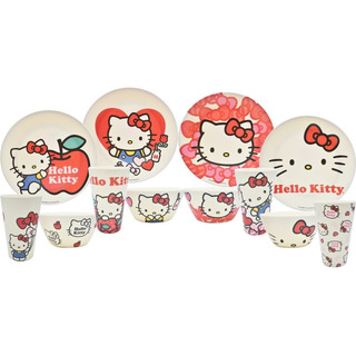 Vajilla De Bambu Hello Kitty Colección 12pz Plato Bowl Vaso Vajilla De Bambu Hello Kitty Colección 12pz Plato Bowl Vaso