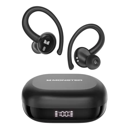Fone De Ouvido Esportivo Bluetooth Monster Fone De Ouvido Sem Fio Com Display Led,Estéreo Hi-fi,Tws, Ipx6, Enc, Suporta Chamadas De Voz, Compatível Android E Ios,Bateria De 48 Horas De Duração,Preto